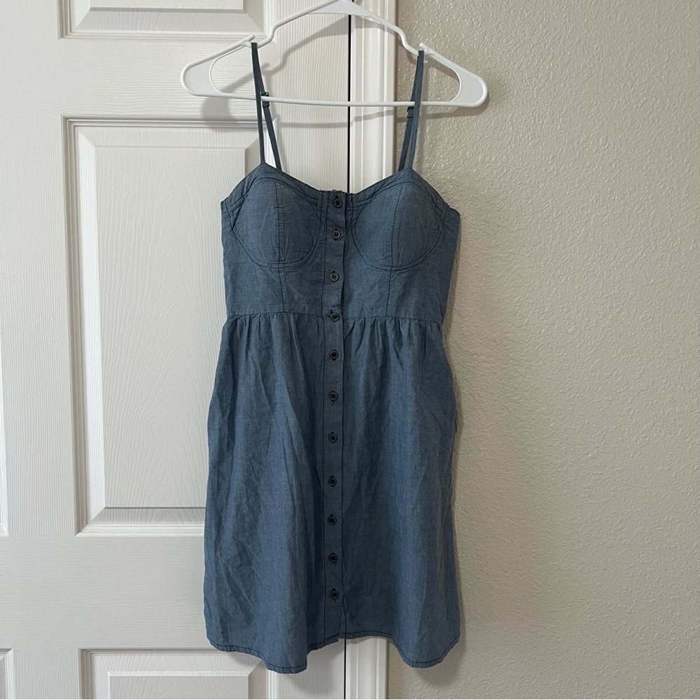 Y2K Lottie & Holly Denim Blue Babydoll Fit & Flare Button Down Dress Small